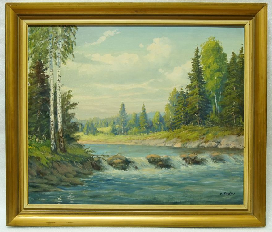 Kamenný jez na říčce - Jaroslav KADLEC, olej na desce