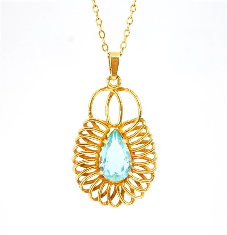 Náhrdelník s modrým kamenem, zlacené stříbro