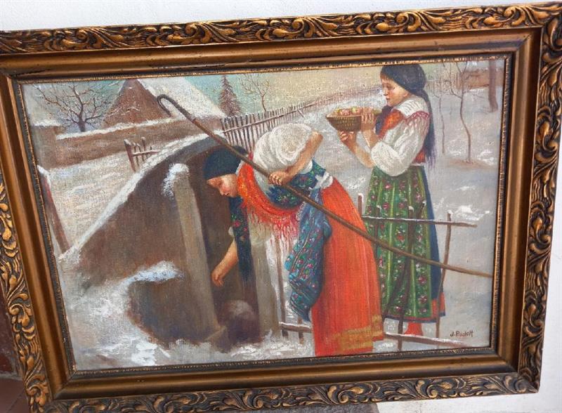 Dívky v chodských krojích u studánky, Jaroslav Rudolf