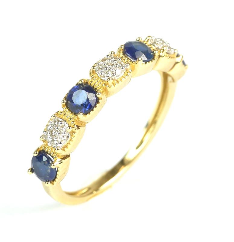 Zlatý prsten s briliantky a safíry