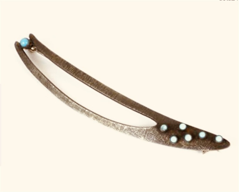 Autorská stříbrná brož s tyrkysy