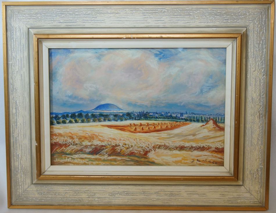 Žně pod Řípem, krajina kolem Roudnice - Josef ZICHA pastel 1962