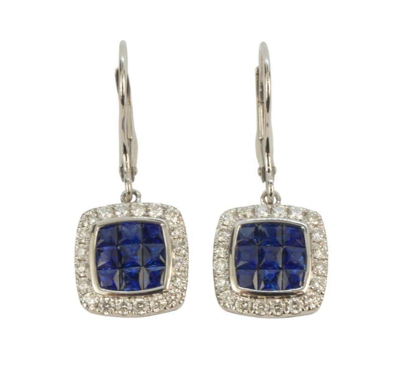 Zlaté náušnice s diamanty a safíry