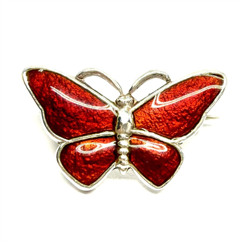 Miniaturní stříbrná brož zdobená smaltem - motýl