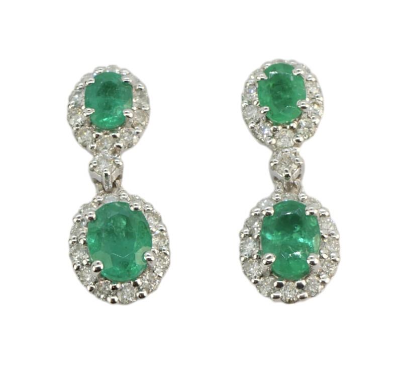 Zlaté náušnice s diamanty a smaragdy