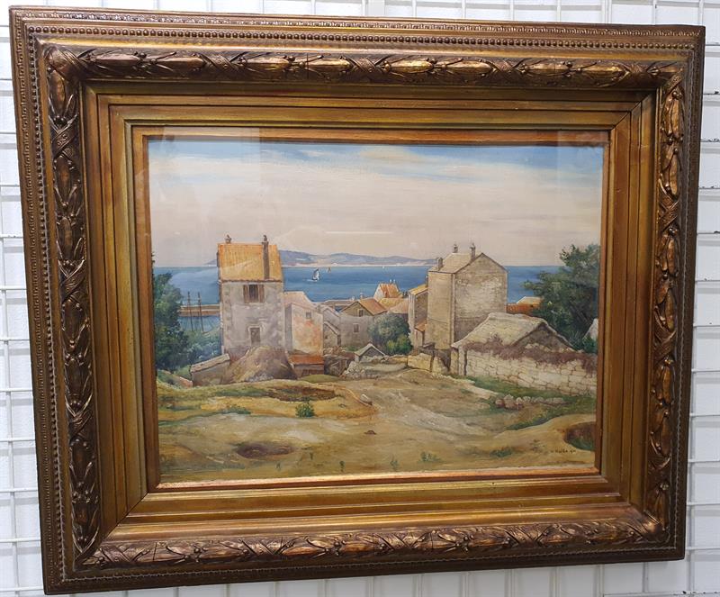 VILÉM KAFKA 1936 - Domy na pobřeží, olej