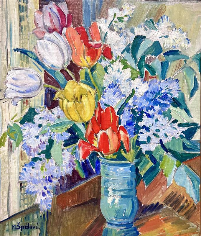Milada Špálová: Kytice tulipánů a šeříků
