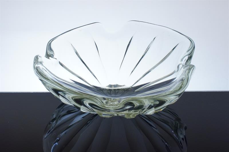 Velký broušený popelník Umělecké sklo Nový Bor - V. PLÁTEK