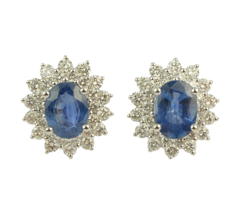Zlaté náušnice s brilianty a safíry