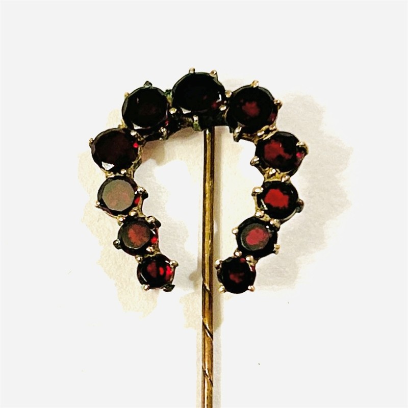 Zlatá nízkoryzostní jehlice "podkova" s granáty