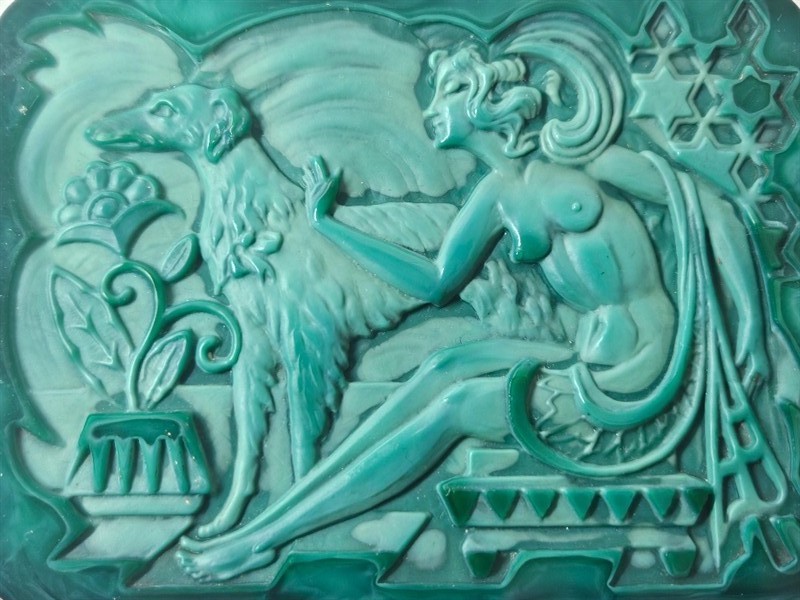 Art Deco Malachitove Sklo Doza Ingrid Cechoslovakia 1920
