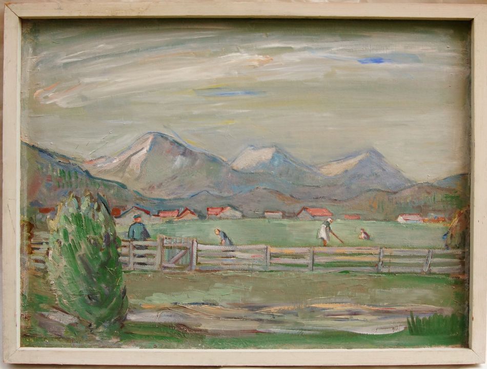 Tatranský podhorský motiv, olej na desce