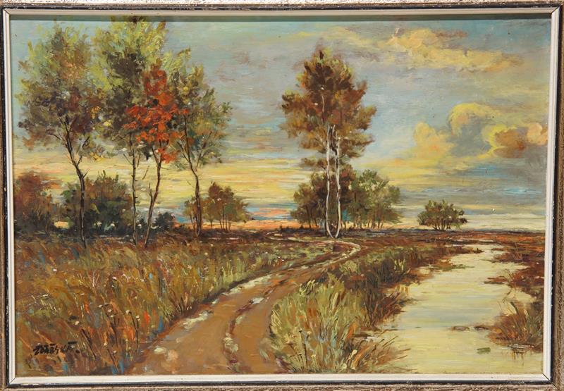 Krajina při západu slunce - Jaroslav ŽĎÁRSKÝ, olejomalba