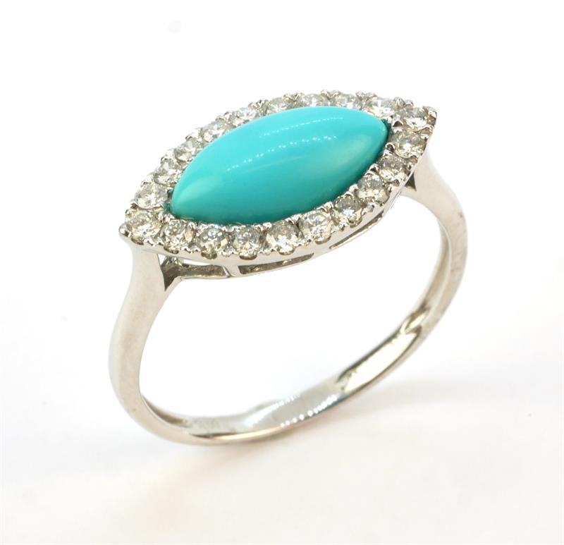 Zlatý prsten s tyrkysem a brilianty