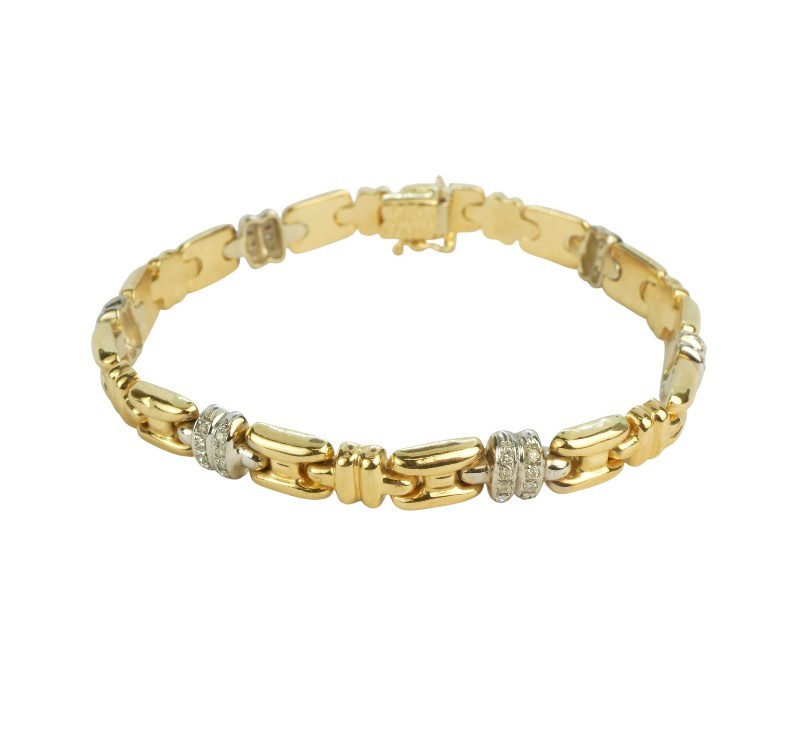 Zlatý článkový náramek s brilianty