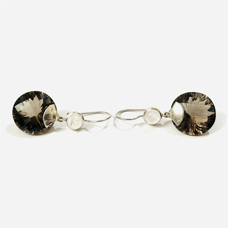 Stříbrné designové náušnice ze záhnědami a měsíčními kameny