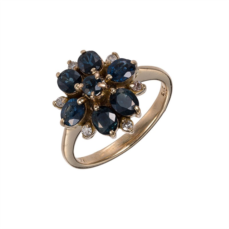 Zlatý prsten s přírodním safíry 1,93 ct a přírodními dia.