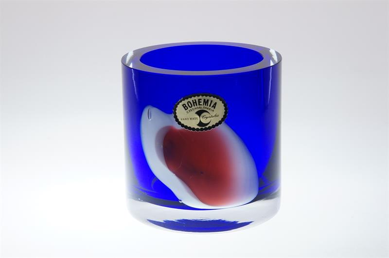 Dárková kazeta váza hutní sklo zatavený dekor Jos. HOSPODKA