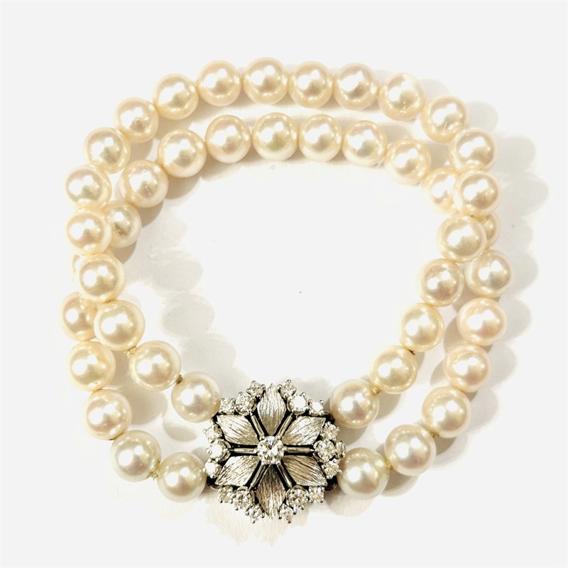 Perlový náramek se zlatým zapínáním s diamanty 0,86 ct