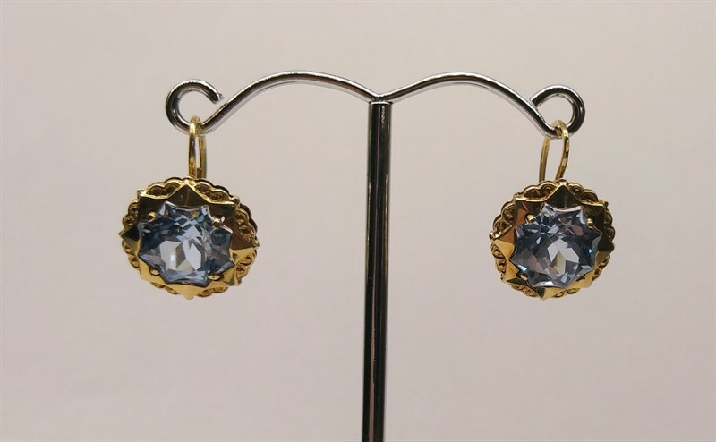 Zlaté art-deco náušnice s modrým kamenem