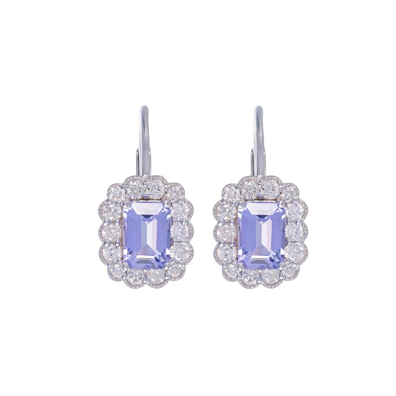 Zlaté náušnice s přírodními tanzanity 2,22 ct a diamanty