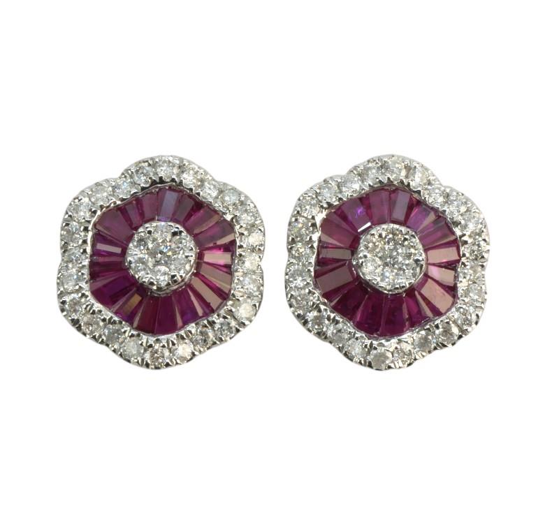 Zlaté náušnice s diamanty a rubíny