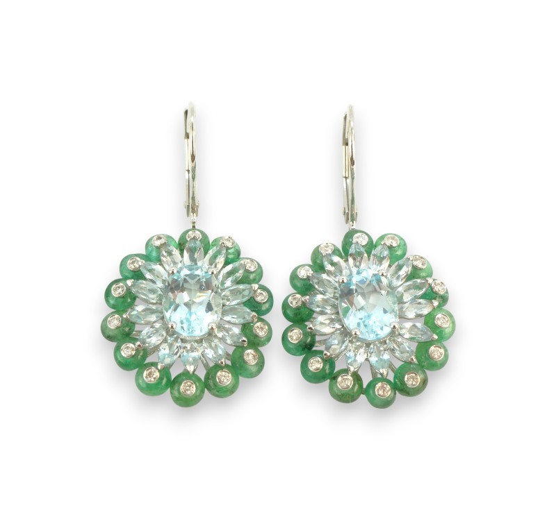 Zlaté náušnice se smaragdy, topazy a diamanty