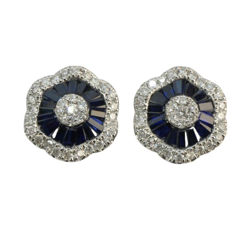 Zlaté náušnice s diamanty a safíry