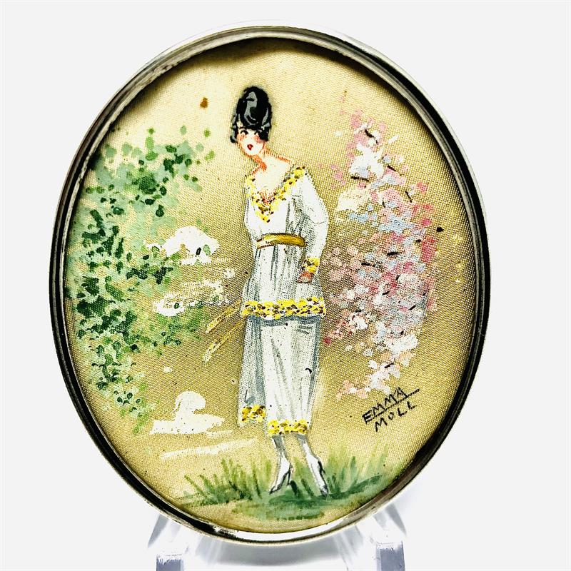 Stříbrná brož s ruční malbou