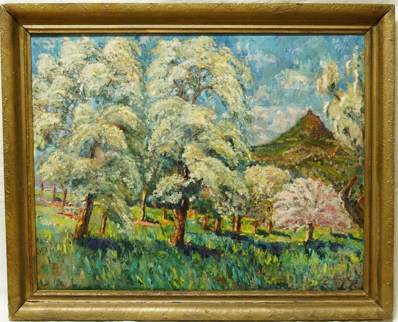 Kvetoucí sad České středohoří Košťálov M. KUBÍČEK, olej
