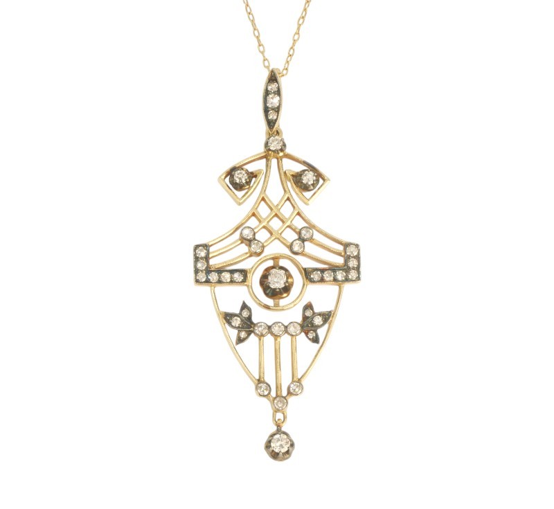 Zlatý briliantový secesní náhrdelník