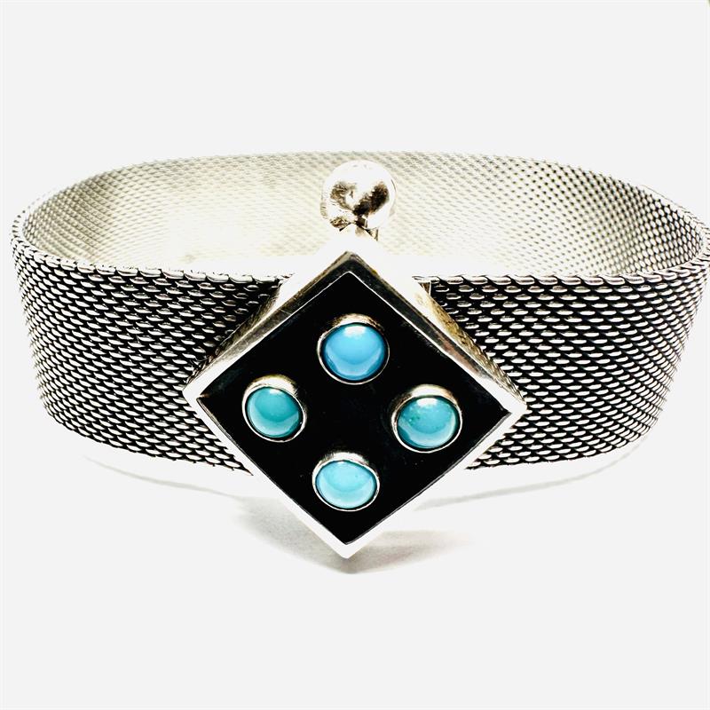 Originální stříbrný náramek s tyrkysy