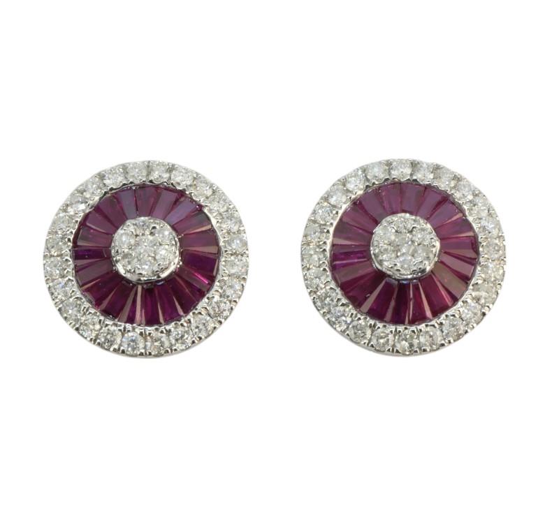 Zlaté náušnice s diamanty a rubíny