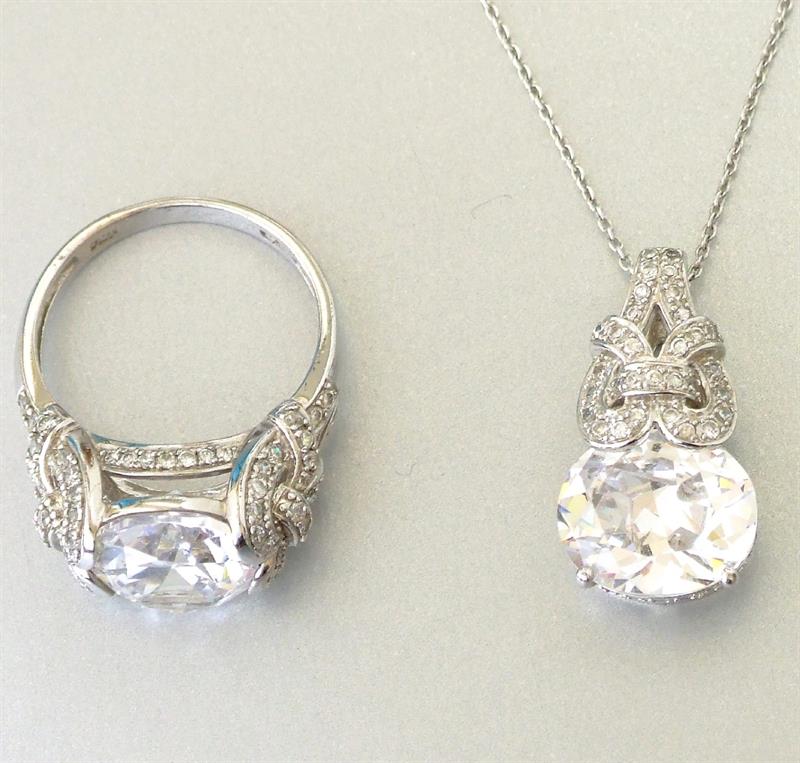 Přívěsek a prsten s velkým horským křišťálem, 925 sterling