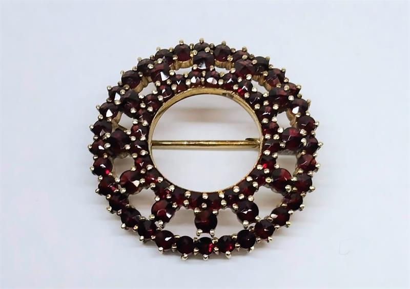 Zlatá brož s českými granáty