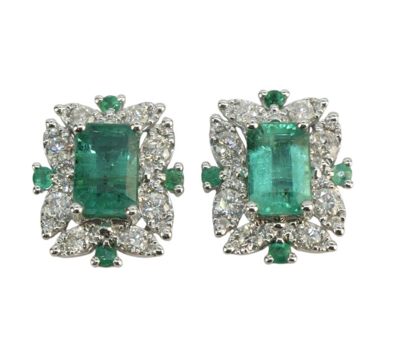 Zlaté náušnice s diamanty a smaragdy