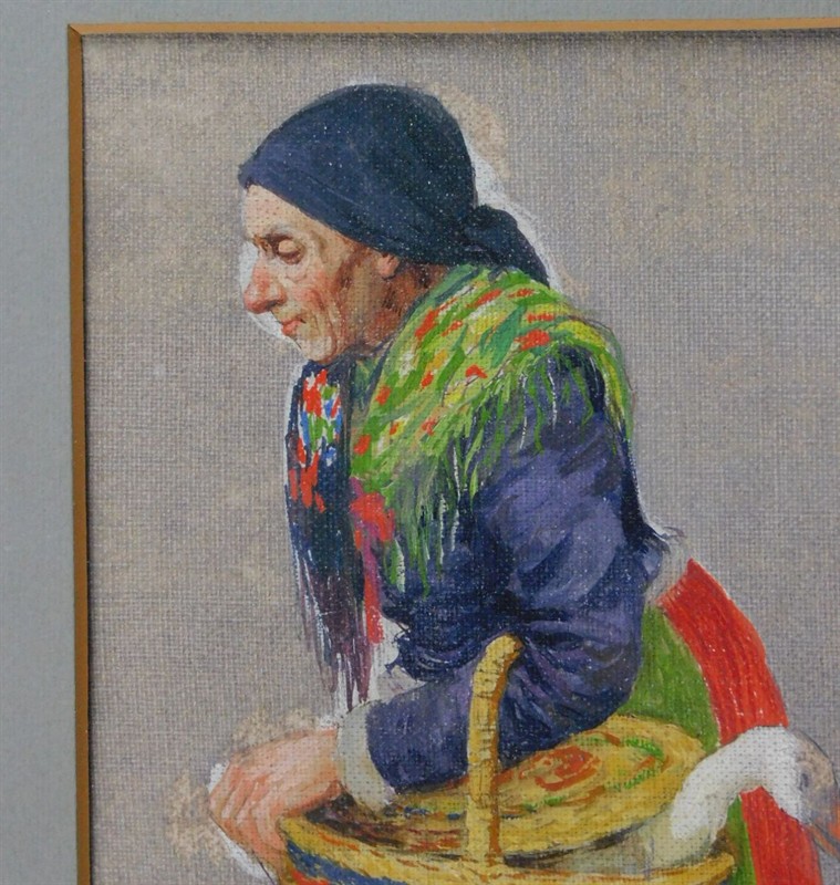 JOSEF STRNAD - Chodka s husou, olejomalba, studie