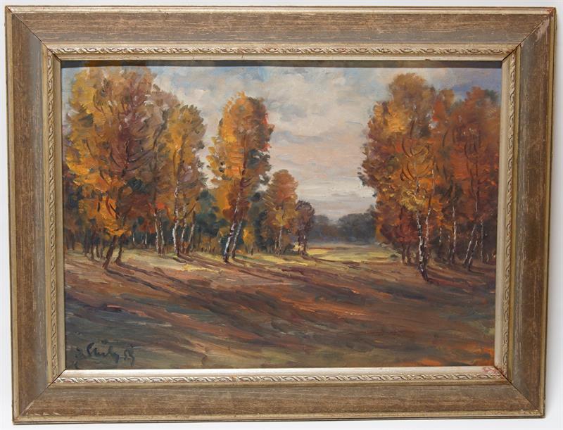 Podzimní nálada v březovém hájku - Slavoj ŠTOK olej r. 1959