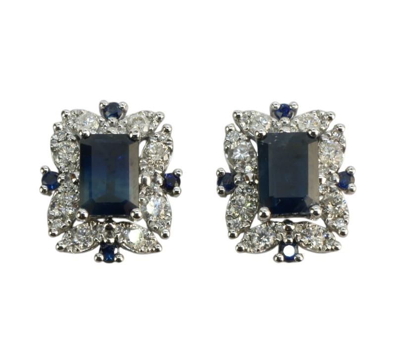 Zlaté náušnice s diamanty a safíry