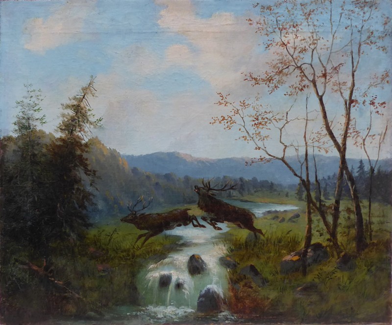 Krajina s jelenem ve skoku