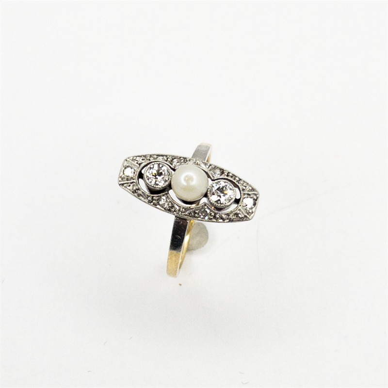 Briliantový prsten s perlou, Art Deco