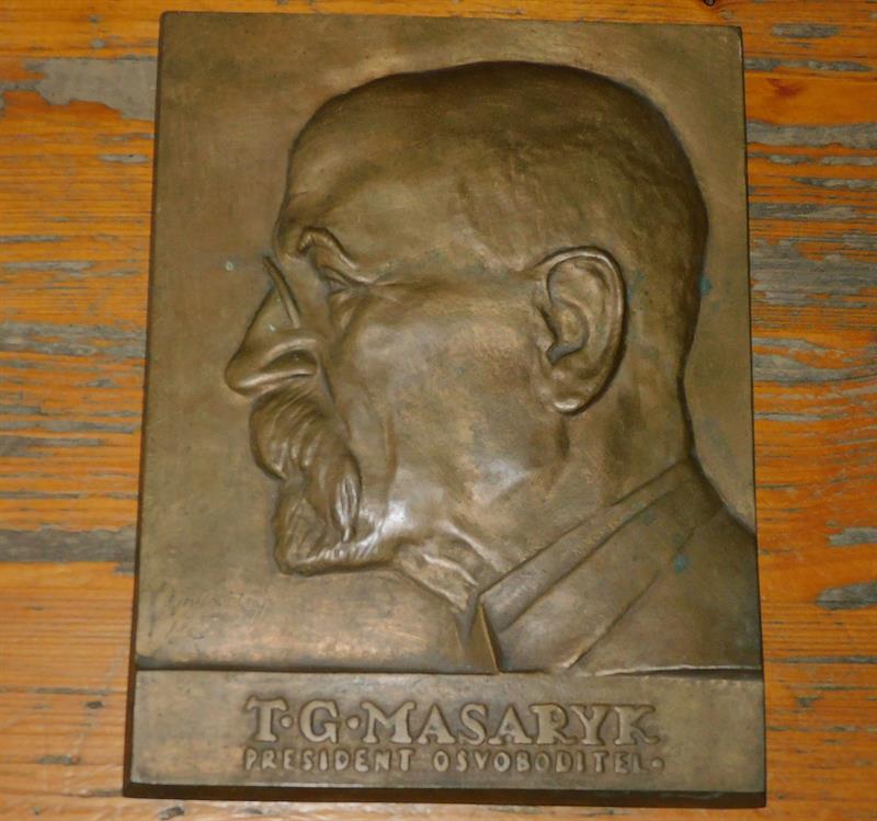 TGM - bronzový reliéf  25 x 20 cm