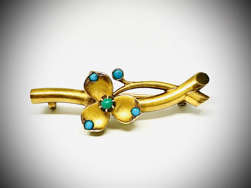 Zlatá brož s tyrkysy