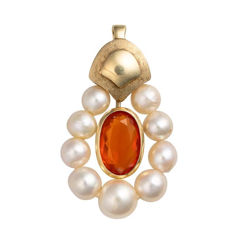 Přívěsek s ohnivým opálem a perlami Akoya