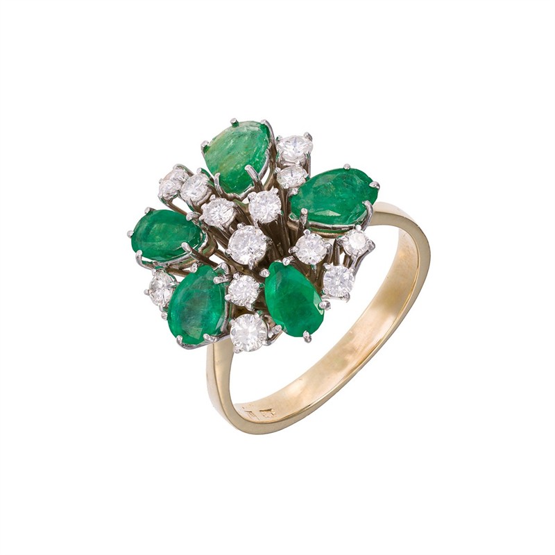 Zlatý prsten s přírodními smaragdy a přírodními diamanty