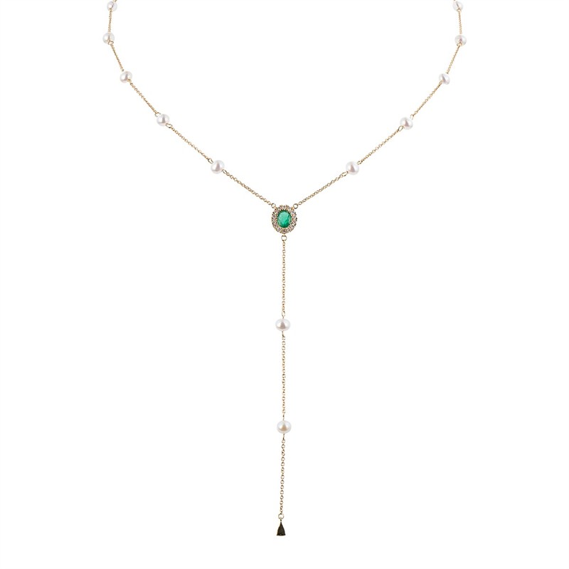 Zlatý náhrdelník s přírodními diamanty, smaragdy a perlami