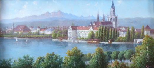 Katedrála s městem pod horami