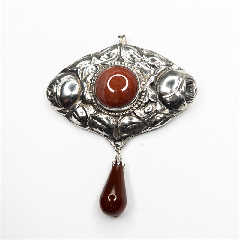 stříbrná brož / závěs s achátem