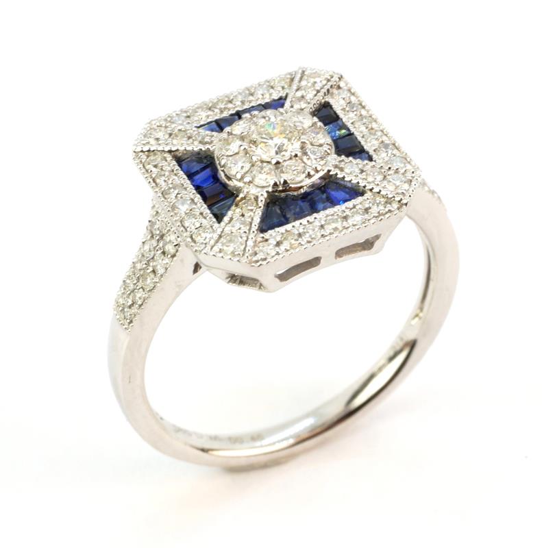 Zlatý prsten s brilianty a safíry