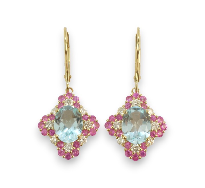 Zlaté náušnice se safíry topazy a diamanty